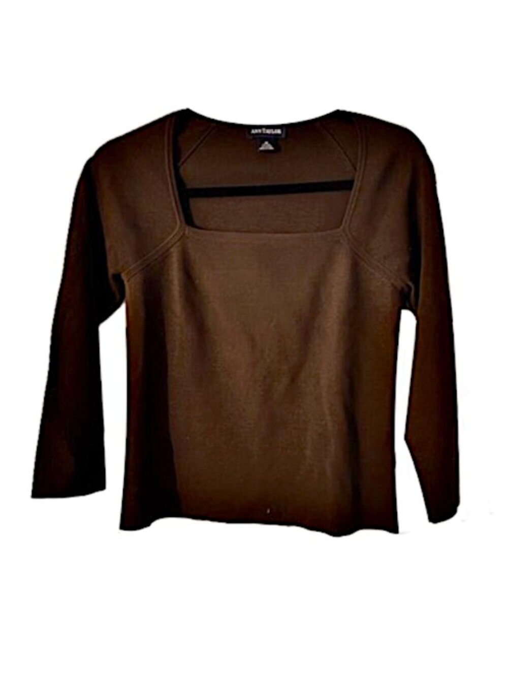 Ann Taylor Chocolate Brown Square Neck Silk Pullover Top 3/4 Sleeve Womens M